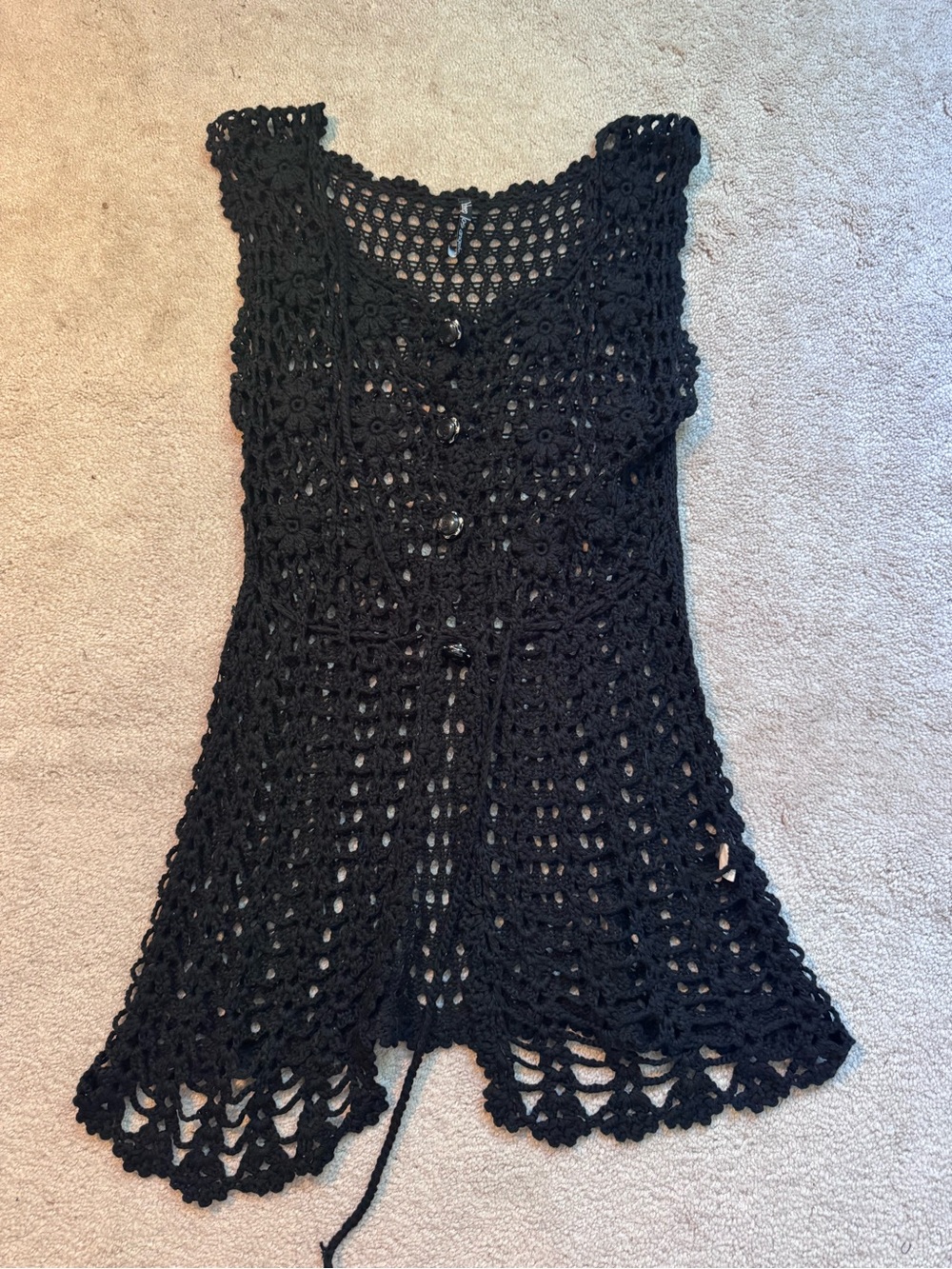 Women's Black Crochet Button-Front Tunic Top